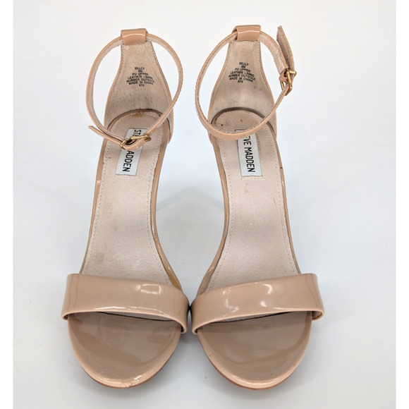 Steve Madden Silly Ankle Strap Nude Beige‎ Patent Leather Heeled Glam Sandals 8 - Picture 3 of 10